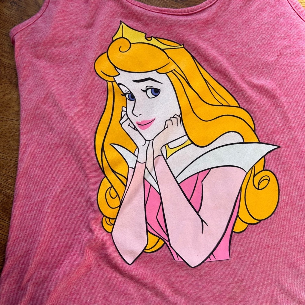 Disney Sleeping‎ Beauty Aurora Graphic Tank Top Pink Heathered High Low Large